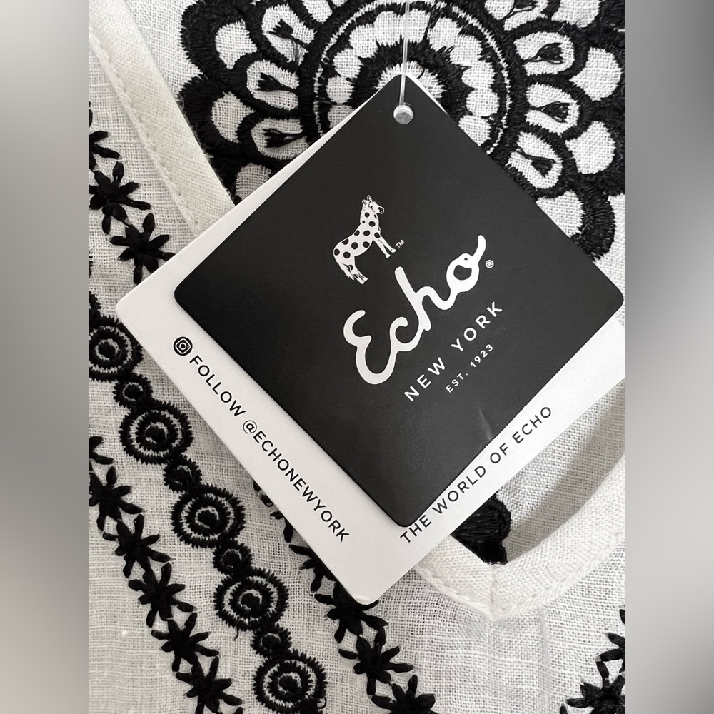 Echo Cream Linen Blend Amalfi Caftan W/Black Embroidery, Sz XL, NWT - Picture 7 of 8